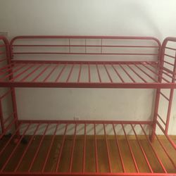Red metal bunk beds