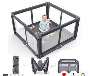 Foldable Baby Playpen - 50"x50" Safety Play Yard for Babies & Toddlers - Indoor & Outdoor Use with Carry Bag - Collapsible, Portable Play Yard, Dark G