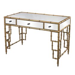 Tunbridge - Mirror Top Desk With Bamboo Frame In Gold Leaf