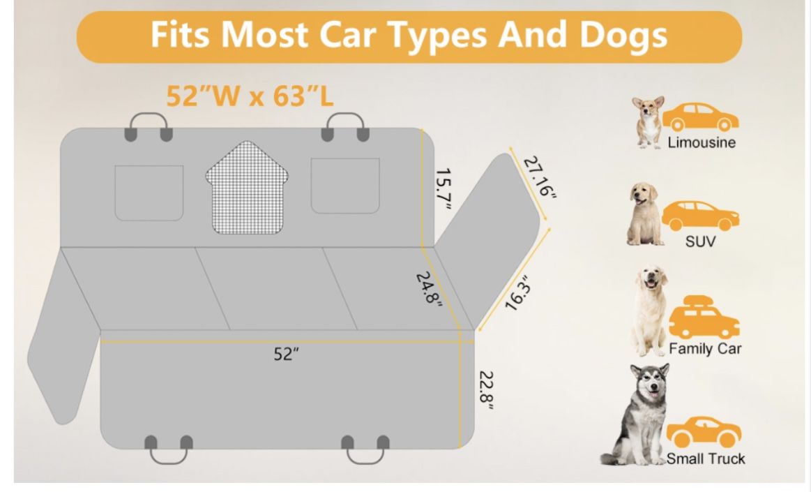 Back Seat Extender for Dogs, Dog Car Seat Cover for Back Seat with Hard Bottom-Support 330lb (NEW!)