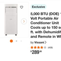 5,000 BTU (DOE) 115-Volt Portable Air Conditioner Unit Cools up to 150 sq. ft. with Dehumidifier and Remote in White