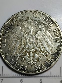 Silver 1912 G German Empire 3 Mark