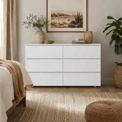 Fufu and Gaga 6 Drawers Wood Chest of Drawer Accent Storage Cabinet Organizer, 59 in. W x 15.7 in. D x 32.3 in. H, White