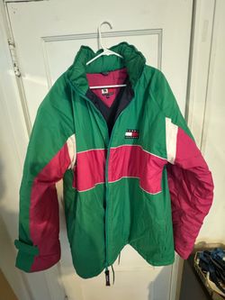 Vintage Tommy Hilfiger Puffer Jacket 90s Colorblock Big Logo XL