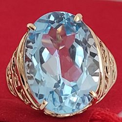 ❤️10k Size 7.75 Gorgeous Solid Yellow Gold Blue Topaz Ring!/ Anillo de Oro con 1 Topacio Azul! 👌🎁Post Tags: 10k 14k