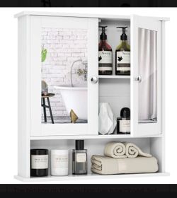 White bathroom vanity cabinet wall mount with mirrors