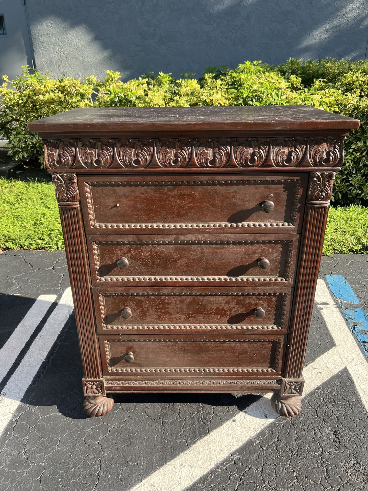 Beautiful Antique Dresser Wardrobe Closet Chest Solid Wood Dark Red Mid Century Furniture Flip Makeover