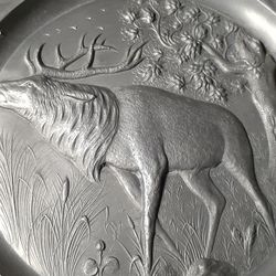 9 " Vintage Pewter Elk / Deer Wall Plate