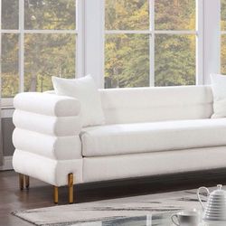 Luxurious! 2-pc Sofa Set Sofa & Loveseat White Boucle Fabric