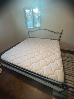 Metal & Fabric King Bed Frame, Mattress, Pad, Cover & Down Comforter