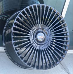(4) set 26” 26x10 6x139.7 gloss black wheels fit Cadillac Escalade floating caps