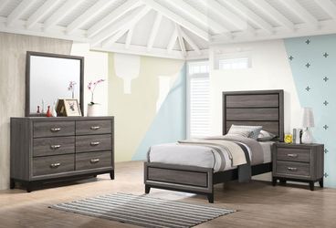 Bedroom set Twin 4 pc Grey and Black finish. New Especial price 
