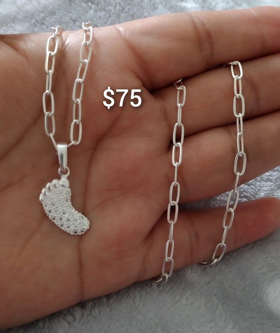 925 Sterling Silver Chain With The Pendant/Cadena Con Dije De Pie De Plata 925,All Products : American Fashion Style Bags On Sale