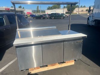 Continental 72” Refrigerated Prep Table with Overhead Shelf