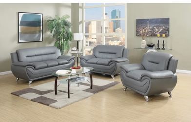 Gray Faux Leather 3-Piece Living Room Sofa Set