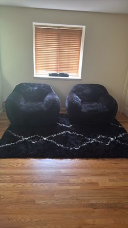 Dania Furniture Cloud Bean Bag Chair Set (2) + Rug | Black
