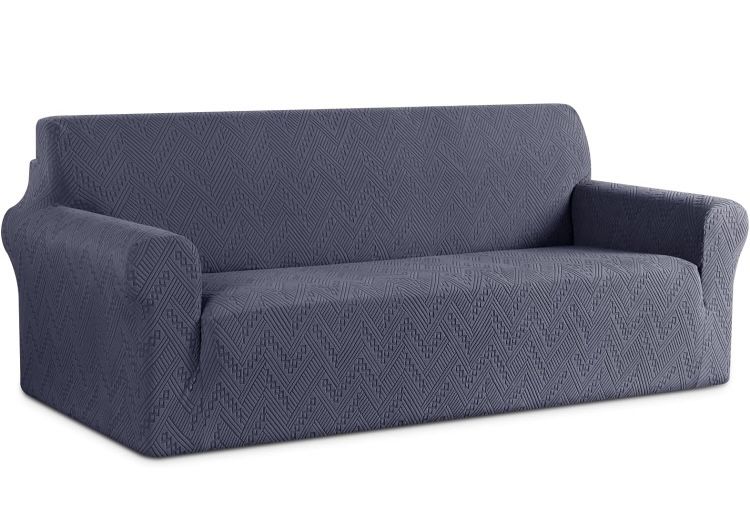 SlipCover Stretch Couch Covers Non Slip Sofa Soft Jacquard Elastic Covers Band Protector Washable (3 Seater Blue Grey)