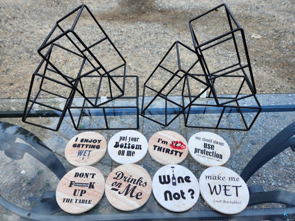 12" Tall Wine 6 Bottle Wine Racks And Coasters