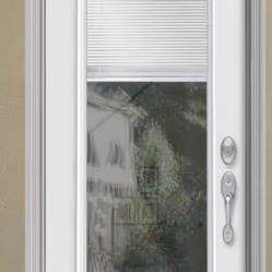 MMI DOOR 32 in. x 80 in. Internal Blinds Left-Hand Inswing Full Lite Clear Classic Primed Fiberglass Smooth Prehung Front Door