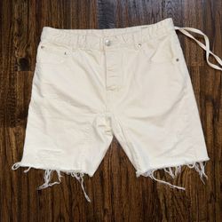 Kith Columbus Distressed Denim Shorts Beige/Cream Size 32