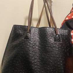 Black leather tote bag