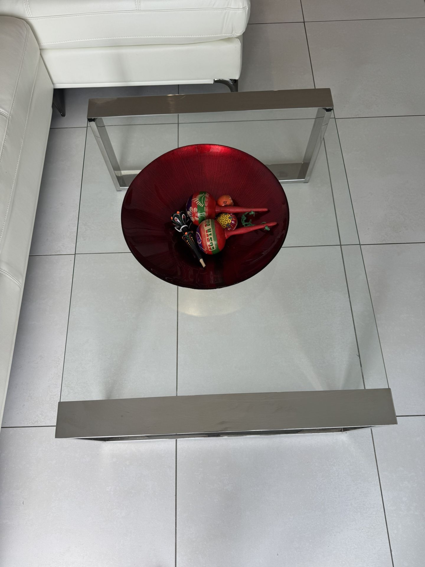 Modern Glass Coffee Table With Silver Metal Frame