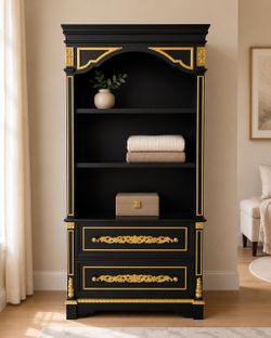 Brand-New Black & Gold 3-Tier Bookshelf – $69.99