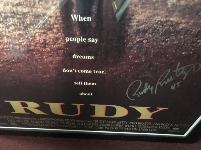 Autographed Rudy Ruttiger Movie Poster, signed by the Original "Rudy"! 24x36"! Original Movie Poster!