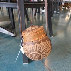 Hand Carved Gourd Purse Or Decorative