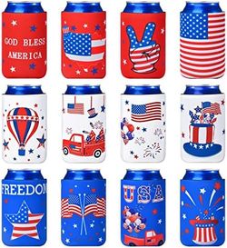 4th of July Patriotic Decorations, Party Favors Can Bottle Coolers Koozies Sleeves 12pk July 4