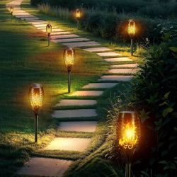 4 Pack Solar Torch Lights with Flickering Flame, Waterproof Pathway Lights Landscape Lighting for Garden Home, Yard, Lawn, Patio, Walkway, Xmas Outdoo