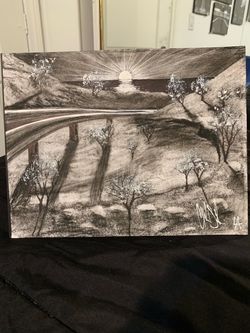 Bridge sunset landscape painting