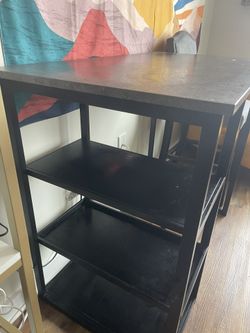Table W/shelves EVERYTHING MUST GO -move Aug 1st