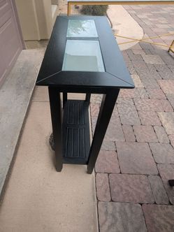 Black Entryway Console Table with Glass Inlays & Lower Shelf
