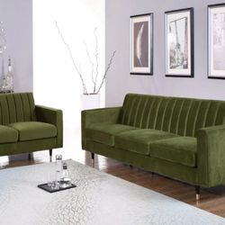 Lola Velvet Olive Green Living Room Set

