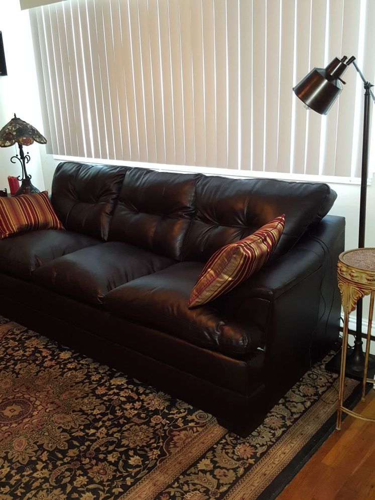 Leather Look Sofa (87") and Ottoman