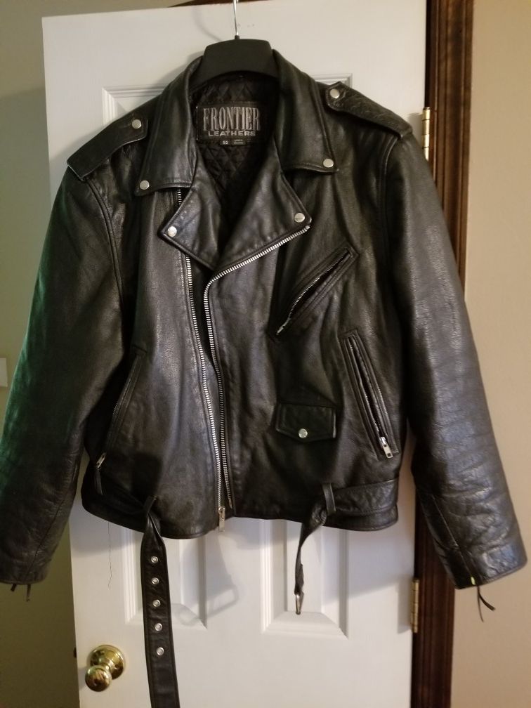 Black leather police style motorcycle jacket XL