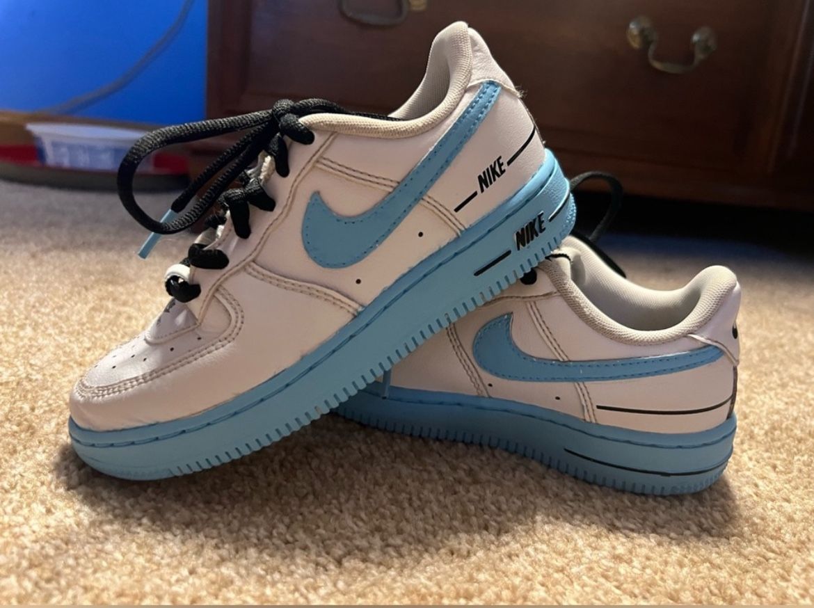 Kids custom baby blue Nike Air Force 11.5
