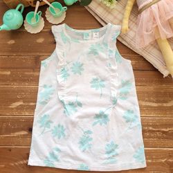 SIZE 8 GIRLS SLEEVELESS WHITE TURQUOISE FLORAL RUFFLE COTTON TUNIC
