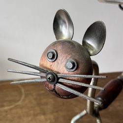 Scrap metal art can and dog two sided