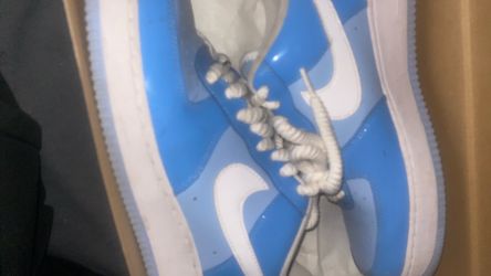 Blue and white Air Force 1s