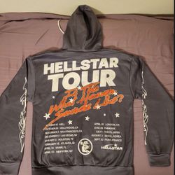 New Hellstar Studios Tour Long Sleeve Pullover Hoodie Vintage Grey Size Medium
