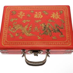 Chinese Majong Set,146pcs Mahjong Game Set,2pcs Dice & Antique Leather Box for Travel