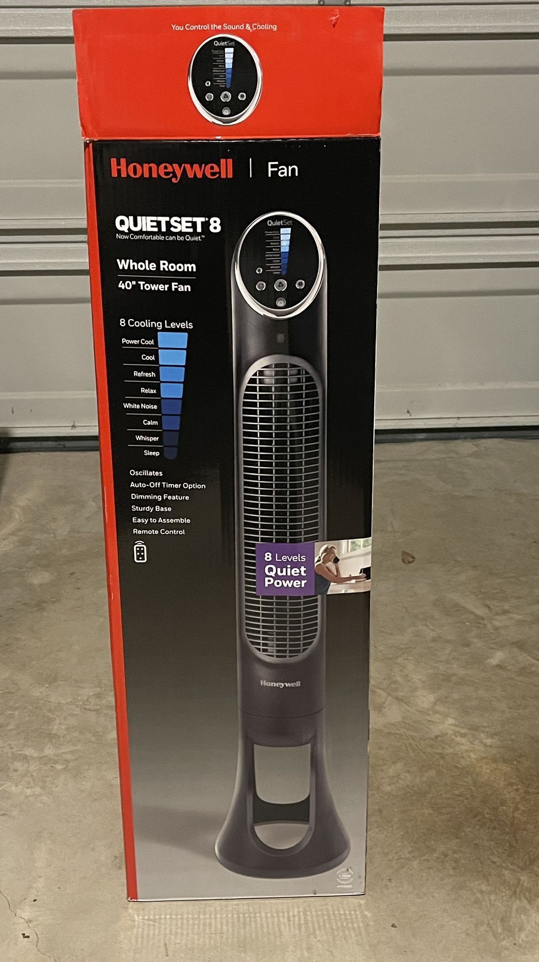 Honeywell QuietSet 8-Speed Oscillating Tower Fan Black Programmable Timer, Quiet Operation
