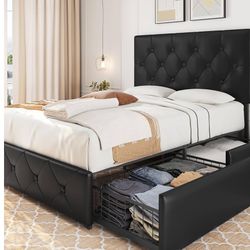 Platform Bed Frame With Storage Drawers