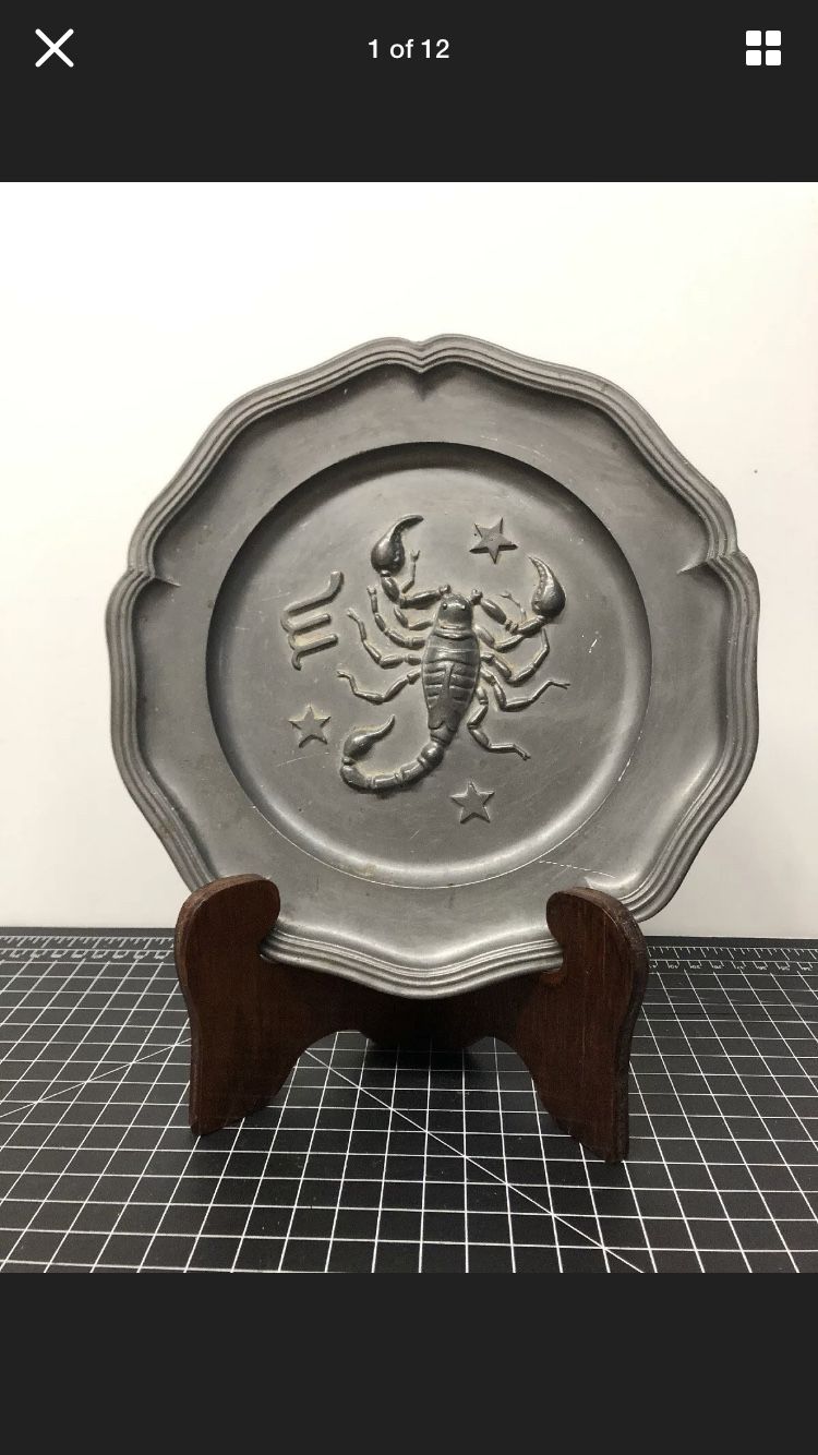 Vintage pewter plate Scorpio astrology sign