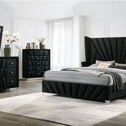 Brand New Black Upscale 4pc Queen Bedroom Set (Available In California & Eastern King Size)