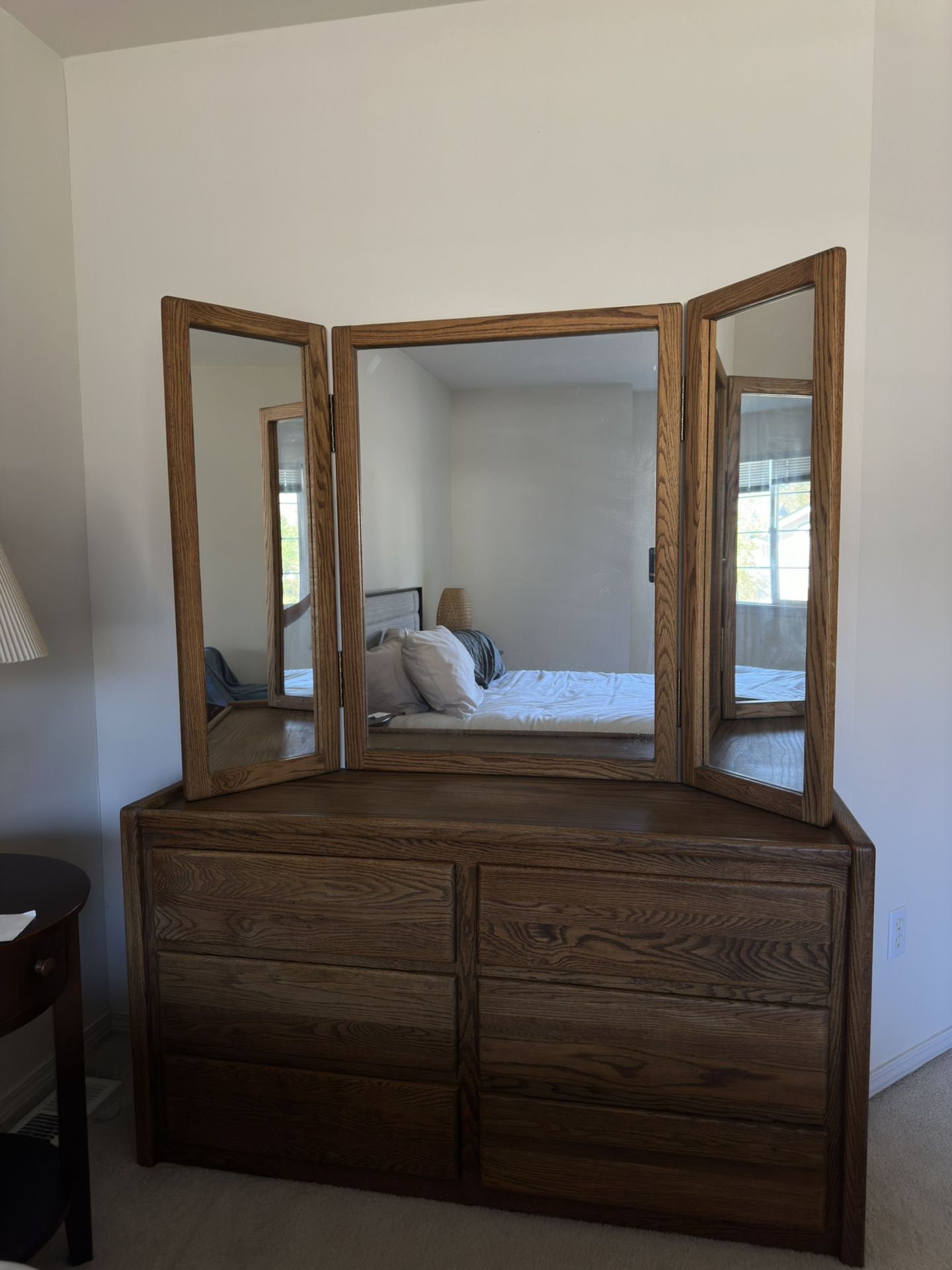 Wood Dresser + Mirror Vanity Duo