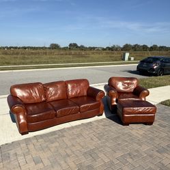 Free Delivery- Broyhill Leather Couch and Chair 