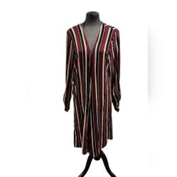 NY Invasion Size Large Striped Burgundy and Cream Open Front Cardigan